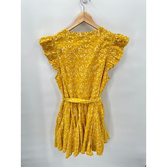 CLEOBELLA NWT Zia Organic Cotton Ruffle Tie Waist Mini Dress in Mustard // L - Picture 13 of 15